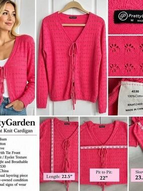 PrettyGarden Tie Front Knit Cardigan Pink Tie Front Cardigan Size Medium #201